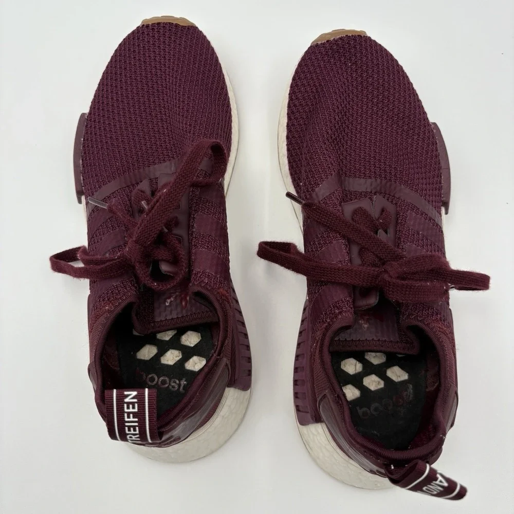 ADIDAS NMD R1 Men 8 Maroon Knit Running Sneaker Burgundy Gum Bottom EG2937